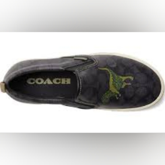 COACH Men's Black Skate Slip On Sneaker In Signature Canvas With Rexy SZ 8.5 - Picture 2 of 16